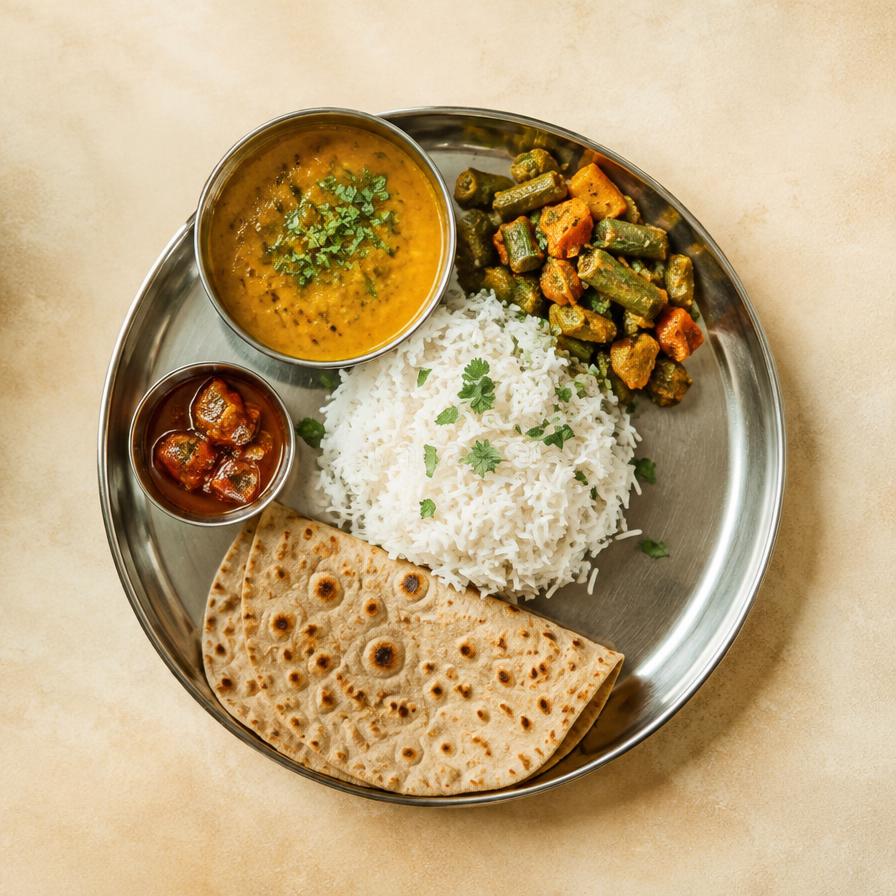 Dal, Rice & Sabzi Thali